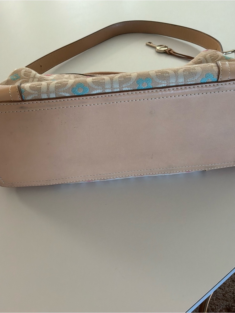 Fossil Beige Signature Canvas Shoulder Bag with Multicolor Accents - Picture 5 of 9